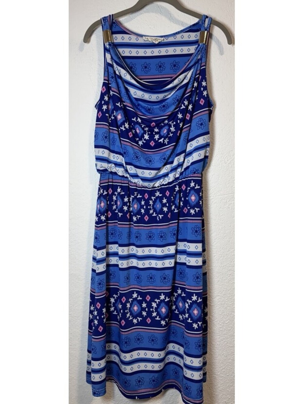 Studio West Apparel Dress Women’s Size M Blue Sleeveless Geometric Floral Print